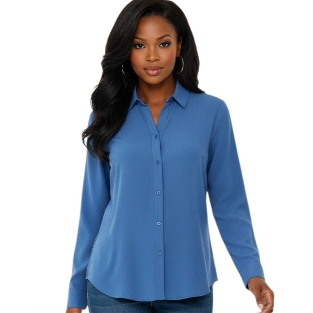 Jones New York Blue Long Sleeve Button Up Shirt Size LP